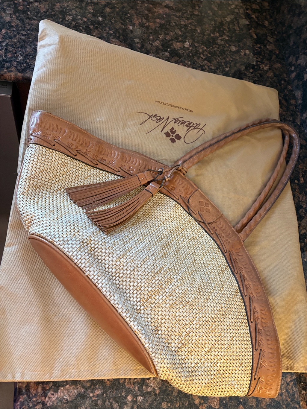 Patricia Nash Tan & Cream Woven Tote With Leather Tassels, Retails For $269